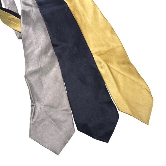 Van Heusen Other - Van Heusen Mens Silk Tie Bundle 3 Pack Solid Navy Silver Gold Formal Business